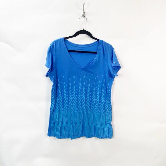 Columbia Large Womens Blue Print Aztec V-neck Tee Shirt - Picture 1 of 9